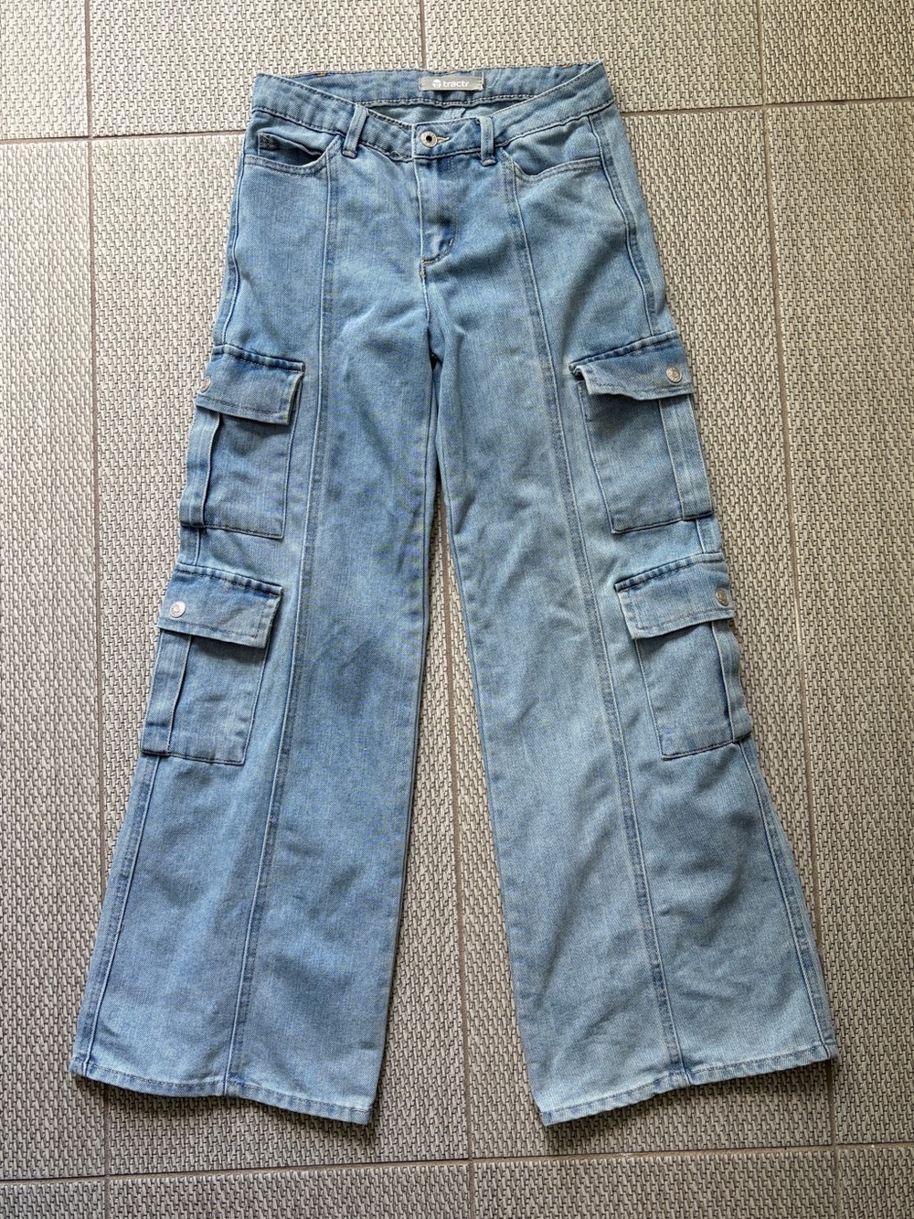 Tractr Light Blue Wide-Leg Cargo Jeans